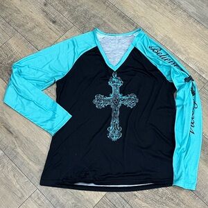 Women's Black and Blue Long Sleeve Top
